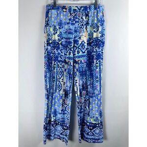 D&Co. BEACH Pants Women Medium Blue Floral Boho Beachy Coastal Summer Travel